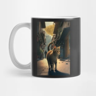 cute cat walking on the street staring off to the distance Mug